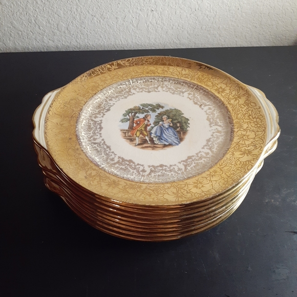EXQUISITE VTG Imperial 22K Gold Gilded Sabin China 8" Salad Plates Set of 8. - Picture 7 of 7